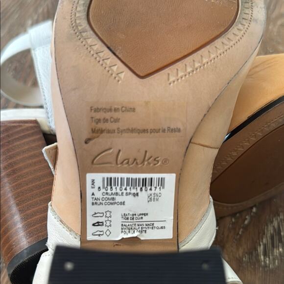 Clarks Tan and White Heels with Chunky Block Heel - Picture 11 of 11